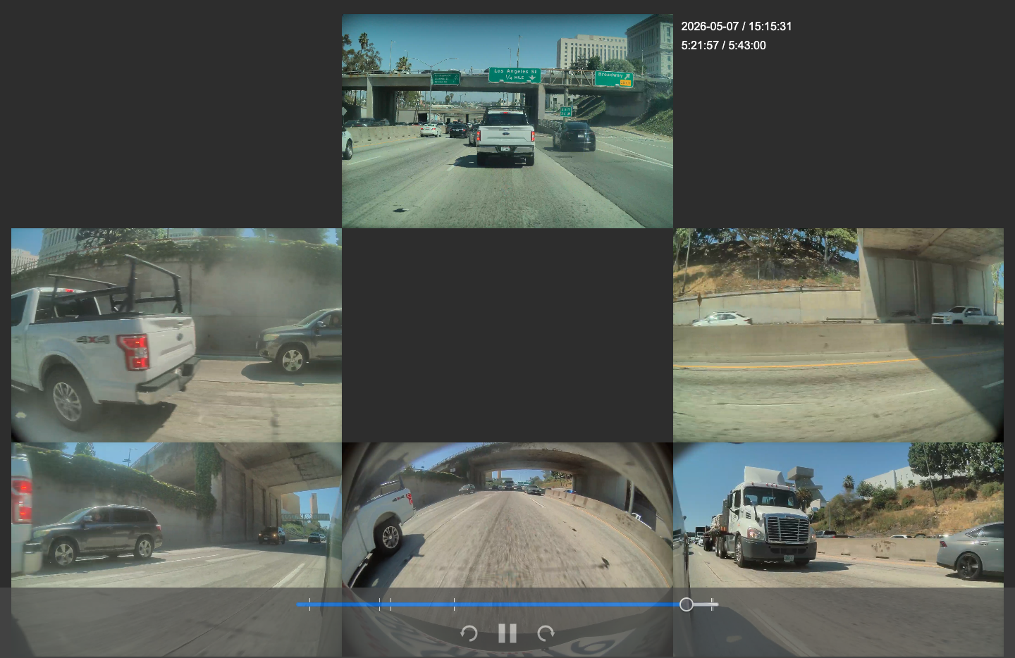 TVM web viewer with synchronized Tesla dashcam playback grid